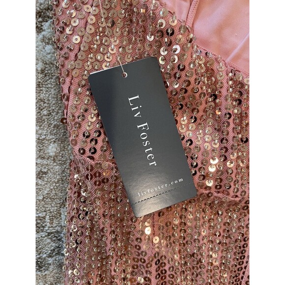Liv Foster women Draped Beaded Sequin Short Mini Dress size 2 Peach Strappy $275 - Picture 7 of 12